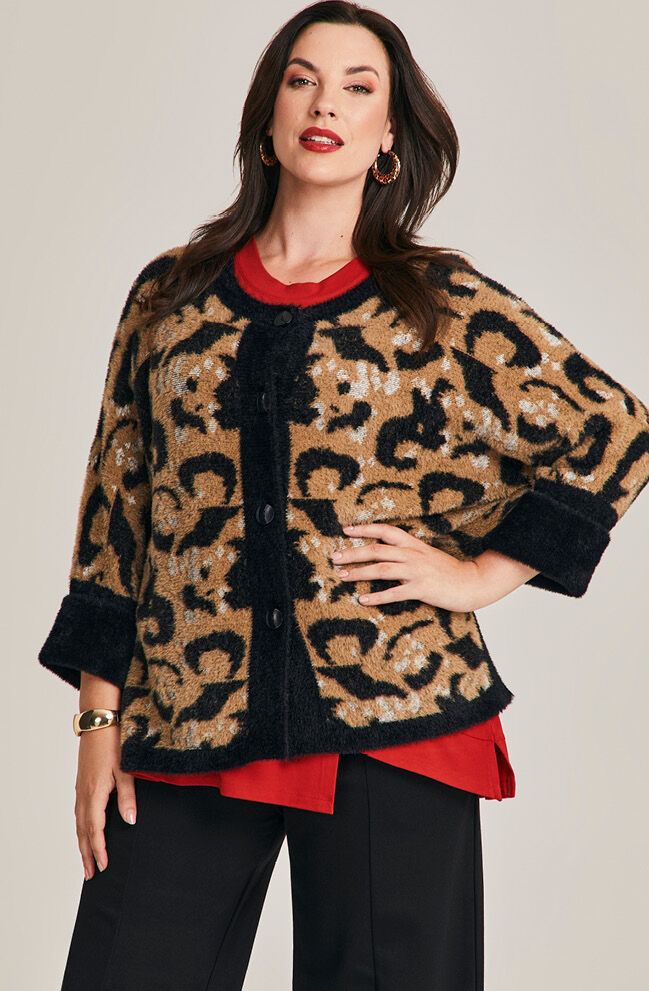 Leopard Fluffy Knit Cardigan
